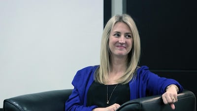 Dr Emilie Rutledge, associate professor of Economics at UAE University, at the lecture on Parental Influence on Female Vocational in the Arabian Gulf at Mohammed bin Rashid School of Government. Jeffrey E Biteng / The National