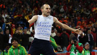 After scoring the winning goal for Spain against the Netherlands in the 2010 World Cup final in South Africa, Andres Iniesta pealed off his strip to reveal a message on his t-shirt that read: ‘Dani Jarque: Always with us’. Jarque, who played for La Liga club Espanyol, had died of a heart attack the year before aged 26. Espanyol’s then-president Sanchez Llibre said: “Iniesta is a great player, but he will also be remembered with great fondness by the Espanyol supporters and the world of football when he retires.” Getty