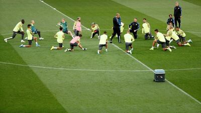 The Manchester City squad training in the Ukraine.Reuters