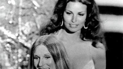 Best Supporting Actress winner Cloris Leachman at the 44th Academy Awards in 1972 with fellow star Racquel Welch. Getty Images