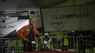 Mr Piccard speaks ahead of his flight to Abu Dhabi from Cairo. Khaled Desouki / AFP