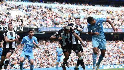 Rodri heads home Manchester City's third goal. EPA