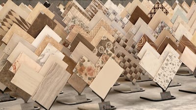 Different types of ceramic tiles at the RAK Ceramics factory. Pawan Singh / The National