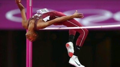 LONDON, ENGLAND - AUGUST 07: Mutaz Essa Barshim of Qatar competes in the Men's High Jump Final on Day 11 of the London 2012 Olympic Games at Olympic Stadium on August 7, 2012 in London, England. (Photo by Michael Steele/Getty Images) *** Local Caption *** 149946353.jpg