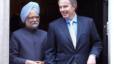 Mr Singh with then UK prime minister Tony Blair at 10 Downing Street in London, in 2004. AFP