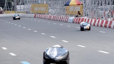 Competing cars run at Shell Eco-marathon circuit in Manila. Jes Aznar for The National