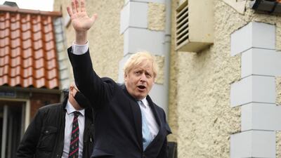 Britain's Prime Minister Boris Johnson celebrates his party's by-election victory in the former opposition Labour stronghold of Hartlepool in north-east England. AFP / Oli SCARFF