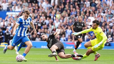 Substitute Brajan Gruda scores Brighton's winner in the 89th minute at the Amex Stadium. PA