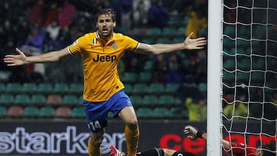 Juventus striker Fernando Llorente celebrates after scoring his side's third goal against Sassuolo on Monday. Alessandro Garofolo / Reuters / April 28, 2014