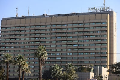 The Royal Tulip Al Rasheed Hotel near Baghdad's fortified Green Zone was attacked by a drone early on March 17, 2026. AFP