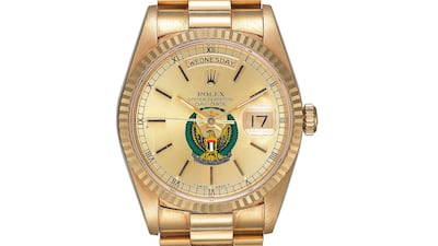 A steel Oysterdate Rolex with the UAE crest sold for $10,000. Christie's