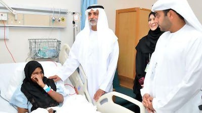 Sheikh Nahyan bin Mubarak, the Minister of Culture, Youth, and Community Development, went today to visit Latifah, who underwent the successful kidney transplant at Sheikh Khalifa Medical City.