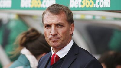 Liverpool manager Brendan Rodgers shown on Sunday during his team's loss to Stoke City on the final day of the Premier League season. Ed Sykes / Action Images / Reuters / May 24, 2015