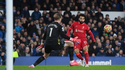 Egyptian forward Mohamed Salah enjoyed another sensational year of goalscoring for Liverpool, including this effort against arch rivals Everton at Goodison Park. Getty