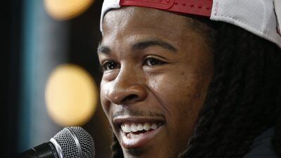 Atlanta Falcons running back Devonta Freeman fields questions during Super Bowl LI Opening Night in Houston, Texas, on January 30 2017. EPA