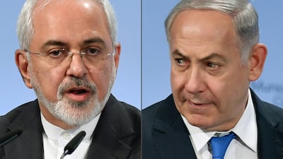This combination of pictures shows Iranian foreign minister Mohammad Javad Zarif (L) and Israeli prime minister Benjamin Netanyahu (R) as they attend the Munich Security Conference on February 18, 2018 in Munich, southern Germany. Thomas Kienzle / AFP