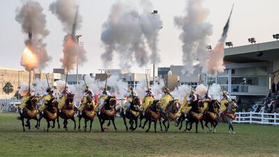 A Moroccan equestrian Tbourida show during Moroccan Heritage Week, at the Abu Dhabi Equestrian Club. Rashed Al Mansoori / Crown Prince Court - Abu Dhabi