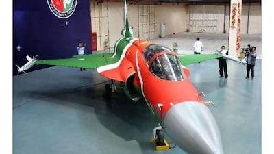 Pakistan and China designed and built the JF-17 Thunder warplane in a partnership that has not gone unnoticed by India or western nations. Analysts fear a new arms race has begun on the subcontinent. Aamir Qureshi / AFP