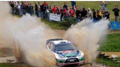 Sheikh Khalid al Qassimi and co-driver Michael Orr suffered a crash in Portugal but were able to continue in the rally. Francisco Leong / AFP