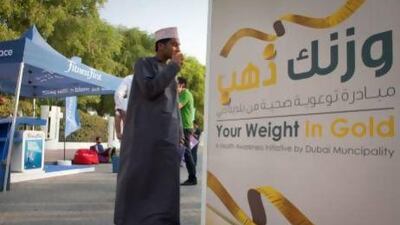 The Dubai Municipality arranged free health checks and consultations on the first of three open sports days to make sure participants of its weight loss campaign were losing weight in a safe and healthy way. Razan Alzayani / The National