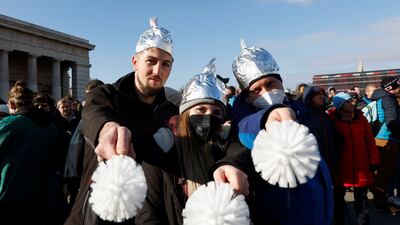 Demonstrators pose for a picture. Reuters