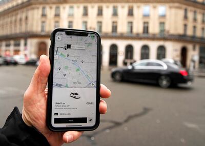 The Uber app on a customer's mobile phone in the centre of Paris. Reuters