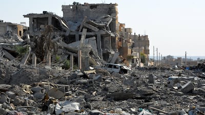 Damaged buildings are seen after fighters from the US-backed Syrian Democratic Forces took control of Raqqa, Syria, on October 22, 2017. Youssef Rabih Youssef / EPA