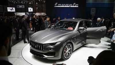Maserati’s Levante. The top-spec of the Italian carmaker’s new SUV should hit 100kph in 5.2 seconds and 264km. Fabrice Coffrini / AFP
