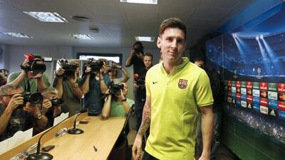 Barcelona's Lionel Messi shown at a media session on Tuesday ahead of Wednesday's Champions League semi-final first leg against Bayern Munich. Gustau Nacarino / Reuters / May 5, 2015