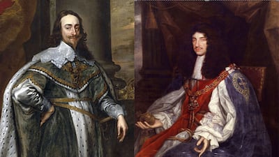 King Charles I, left, remains the only British monarch to have been tried and executed for treason. King Charles ll, right, ruled for 25 years until his death in 1685. Courtesy Wikicommons
