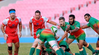 Shane Narara of the Dubai Knights Eagles passes the ball.