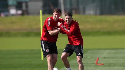 Wales' Chris Mepham and Harry Wilson. PA