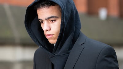 Manchester United player Mason Greenwood arrives at Manchester Crown Court in November 2022. EPA