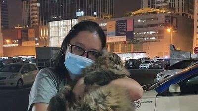 Firefighters from Sharjah Civil Defence broke into Cherrie Pascubillo’s apartment to save Belle on Tuesday night. Cherrie Pascubillo