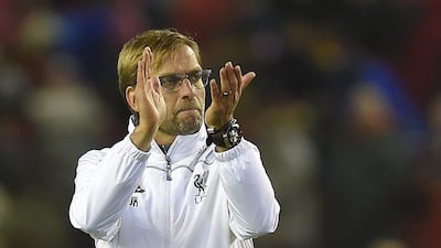 Liverpool manager Jurgen Klopp shown after his team's Europa League win last week. Peter Powell / EPA / November 26, 2015
