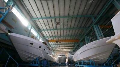 Smooth sailing: yachts at Gulf Craft's manufacturing plant in Umm Al Quwain. Jeffrey E Biteng / The National