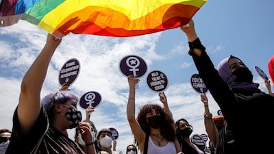 Activists belonging to human rights groups, trade unions and political parties protest against Turkey's withdrawal from the Istanbul Convention in Istanbul Reuters