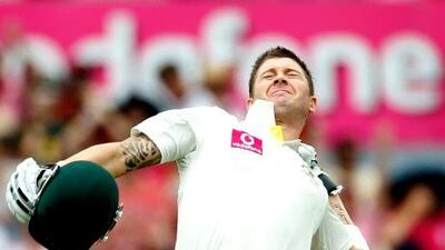 Michael Clarke celebrates reaching a triple century against India.