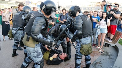 Police clashed with demonstrators in Moscow during a protest demanding that opposition candidates be allowed to run for the city council. AP Photo