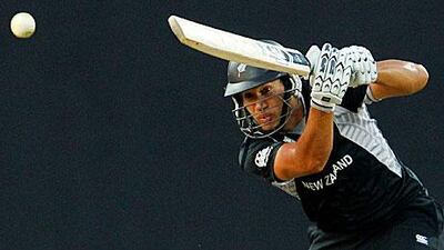 New Zealand's Ross Taylor hits a shot during their Group A match against Pakistan in Pallekele.