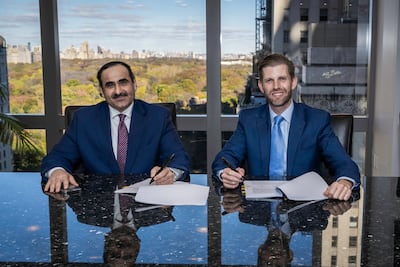 Chairman of Dar Al Arkan, Yousef Al Shelash, left, and Eric Trump, Executive Vice President of the Trump Organisation. Photo: Dar Al Arkan