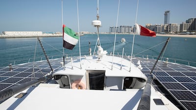 The 36-metre-long Porrima has 515 square metres of solar panels on board, capable of converting salt water to hydrogen. Antonie Robertson / The National