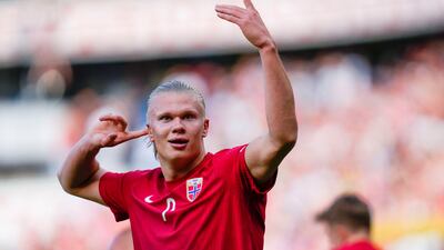 Haaland celebrates his first goal. Reuters