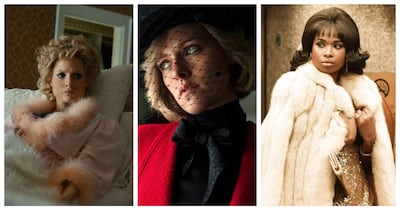 The Best Actress category will be stacked with talent that might include Jessica Chastain for 'The Eyes of Tammy Faye', Kristen Stewart for 'Spencer', and Jennifer Hudson for the Aretha Franklin biopic 'Respect'. Photo: Searchlight Pictures, Neon, MGM