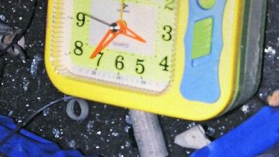 This still photo, released by the New York City Police Department, on May 2, 2010, shows one of the alarm clocks found in the Nissan Pathfinder that was used in the attempted attack on Times Square on Saturday evening on May 1, 2010. Henny Ray Abrams / AP photo