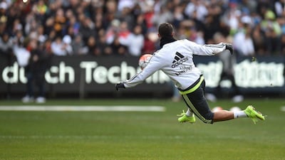 Cristiano Ronaldo of Real Madrid makes an attempt at goal during a team training session ahead of the International Champions Cup in Melbourne on Friday. Paul Crock / AFP