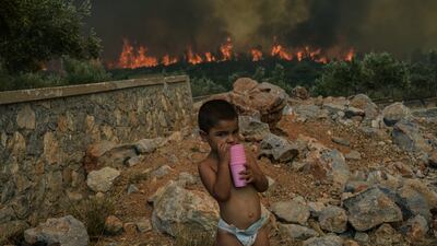 Wildfire threatens the village of Agios Charalampos, near Athens. AFP