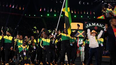 Team Jamaica enters the stadium. Getty