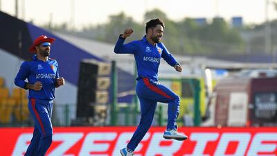 Afghanistan's Rashid Khan celebrates after taking the wicket of New Zealand's Martin Guptill during the recent T20 World Cup match in Abu Dhabi. AFP