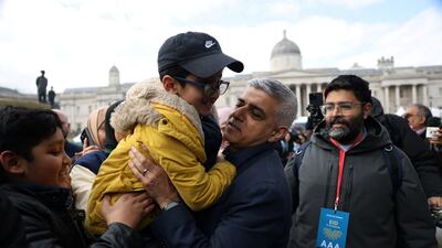 Mr Khan during 'Eid in the Square' celebrations in Trafalgar Square, central London. Reuters